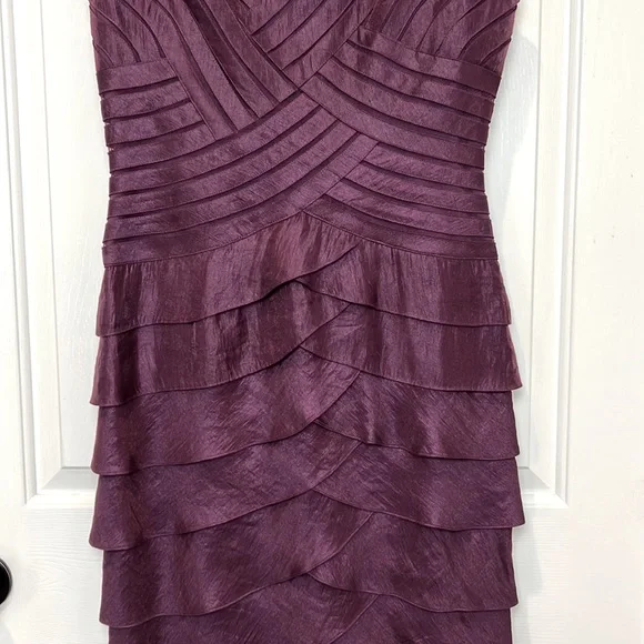 Adrianna Papell Sleeveless Tiered Ruffle Cocktail Dress Size 10 Plum - Picture 3 of 12
